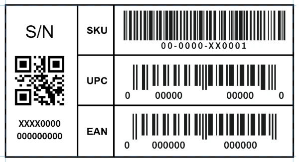 SN二维码、SKU、UPC、EAN混合标签